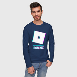 Лонгслив хлопковый мужской Roblox в стиле glitch и баги графики, цвет: тёмно-синий — фото 2