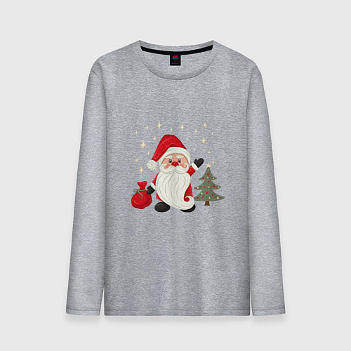 Мужской лонгслив Дед Мороз с подарками Новый год / Меланж – фото 1