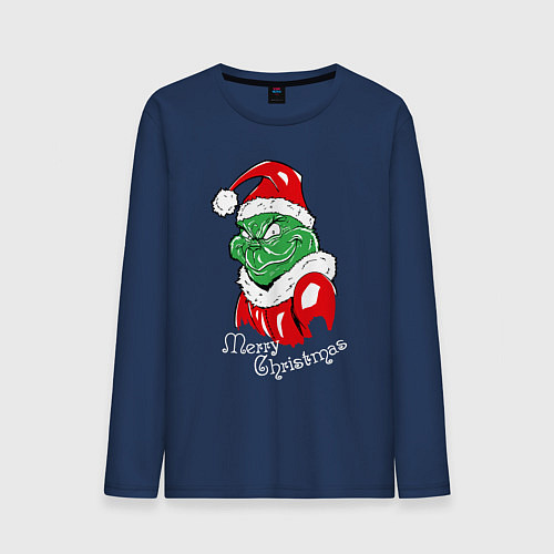 Мужской лонгслив Merry Christmas, Santa Claus Grinch / Тёмно-синий – фото 1