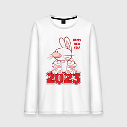 Мужской лонгслив Happy New Year, 2023, кролик сидит на цифрах