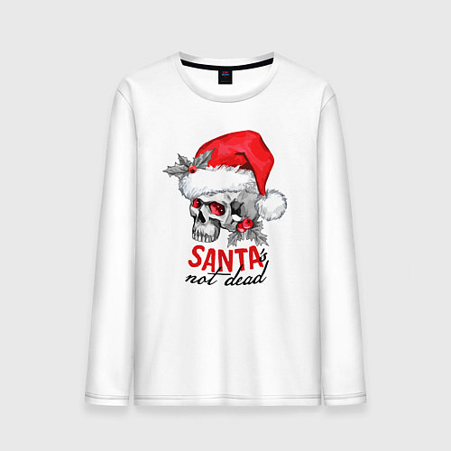 Мужской лонгслив Santa is not dead, skull in red hat, holly / Белый – фото 1