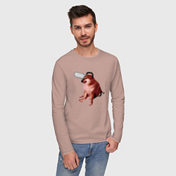 Лонгслив хлопковый мужской Чимс - человек бензопила - Мем, цвет: пыльно-розовый — фото 2