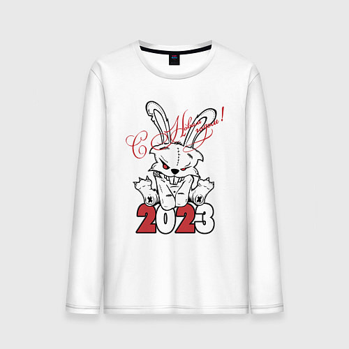 Мужской лонгслив С Новым годом! Злой кролик 2023 / Белый – фото 1