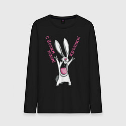 Лонгслив хлопковый мужской Год кролика, с новым годом, кролики, цвет: черный