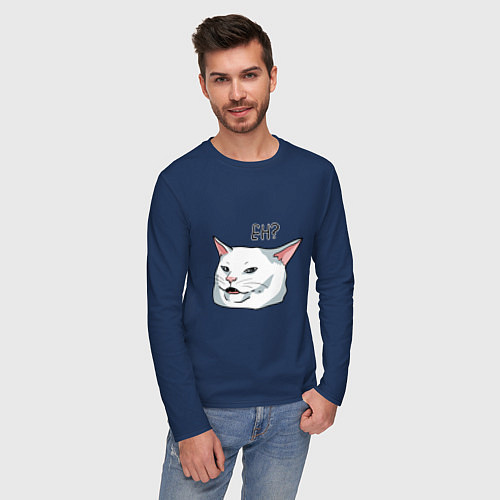 Мужской лонгслив Eh?! / Тёмно-синий – фото 3