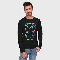 Лонгслив хлопковый мужской Cool neon bear, цвет: черный — фото 2