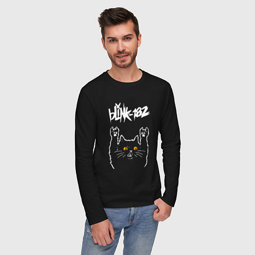 Мужской лонгслив Blink 182 rock cat / Черный – фото 3