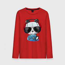 Мужской лонгслив Прикольный маленький панда в очках с магнитолой