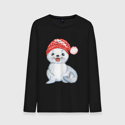 Мужской лонгслив Новогодний тюлень / Черный – фото 1