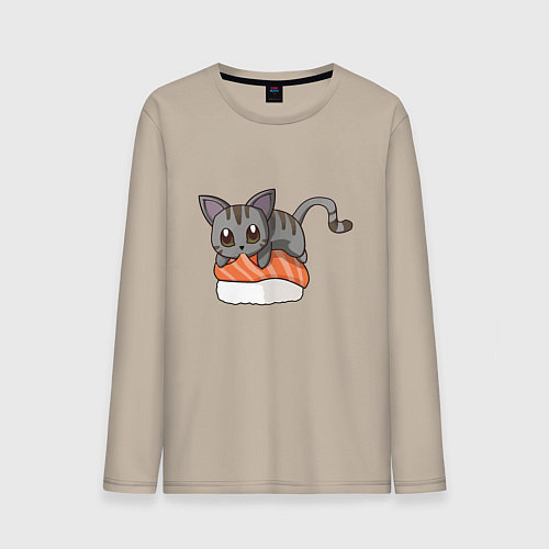 Мужской лонгслив Sushi cat / Миндальный – фото 1