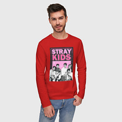 Лонгслив хлопковый мужской Stray Kids boy band, цвет: красный — фото 2