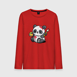 Лонгслив хлопковый мужской Панда - крутой художник! Cutie, цвет: красный