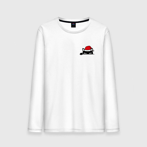 Мужской лонгслив Новогодний кот в кармане / Белый – фото 1