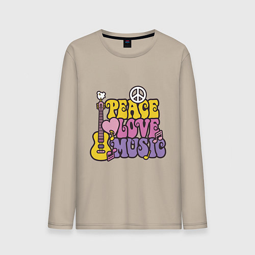 Мужской лонгслив Мир любовь и музыка / Миндальный – фото 1
