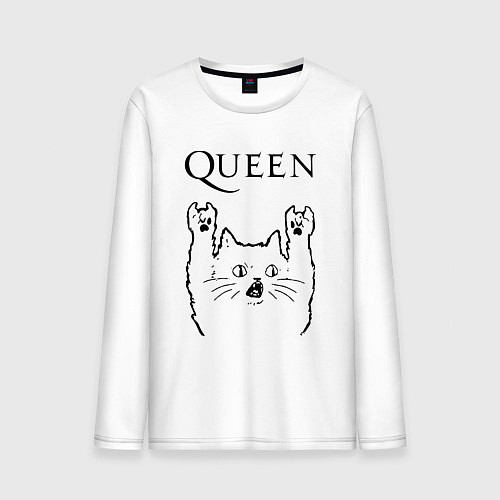 Мужской лонгслив Queen - rock cat / Белый – фото 1