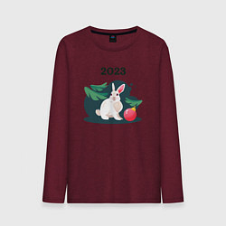 Лонгслив хлопковый мужской Новогодний кролик 2023, цвет: меланж-бордовый