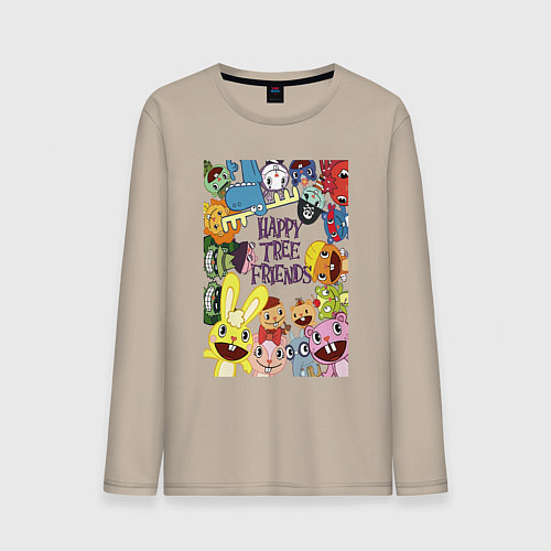 Мужской лонгслив Happy three friends - poster / Миндальный – фото 1