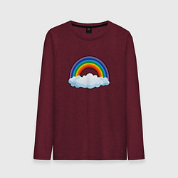 Лонгслив хлопковый мужской Мультяшная радуга с облаками, цвет: меланж-бордовый