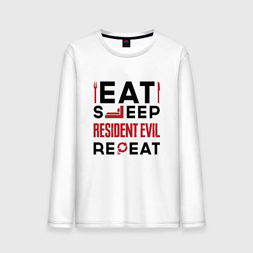 Мужской лонгслив Надпись: eat sleep Resident Evil repeat / Белый – фото 1