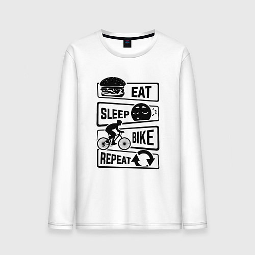 Мужской лонгслив Eat sleep bike repeat art / Белый – фото 1