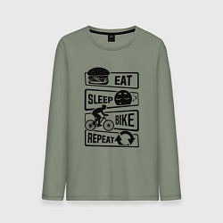 Лонгслив хлопковый мужской Eat sleep bike repeat art, цвет: авокадо