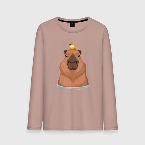 Мужской лонгслив Капибара и птичка / Пыльно-розовый – фото 1