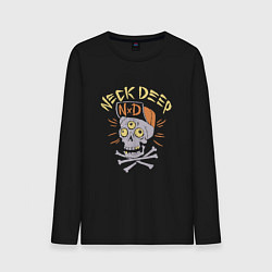 Лонгслив хлопковый мужской Neck Deep band панк рок - череп в кепке, цвет: черный