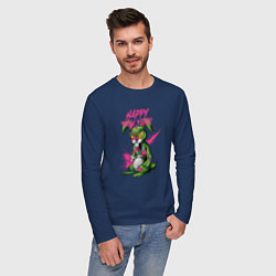 Лонгслив хлопковый мужской Zombie rabbit New year, цвет: тёмно-синий — фото 2