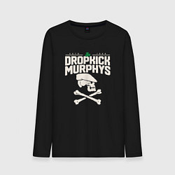 Лонгслив хлопковый мужской Dropkick murphys панк рок группа череп в кепке, цвет: черный