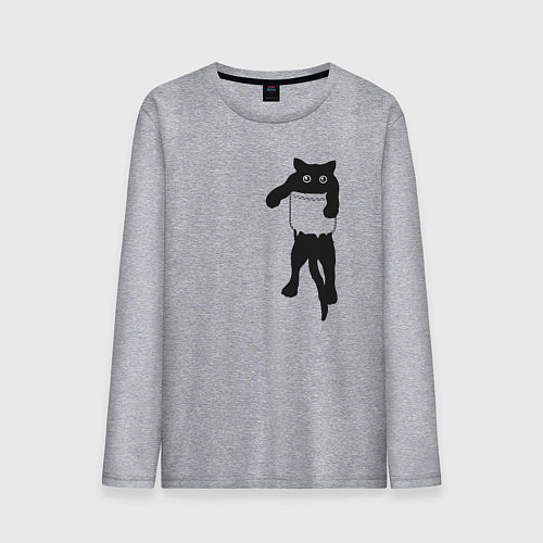 Мужской лонгслив Черный котик в кармане / Меланж – фото 1