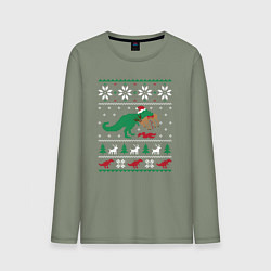 Лонгслив хлопковый мужской Новогодний тирекс - ugly sweater, цвет: авокадо