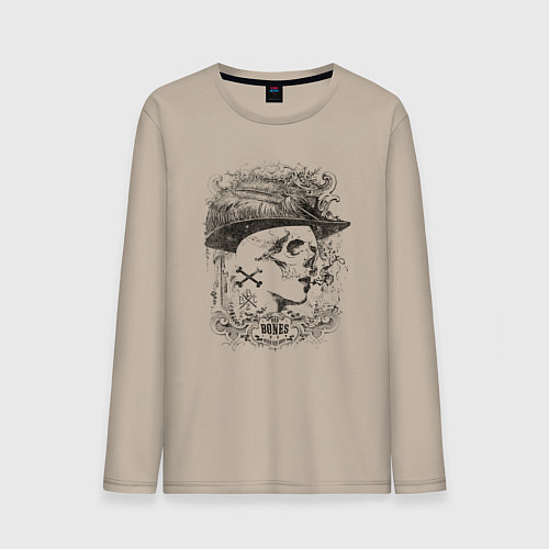 Мужской лонгслив Череп в шляпе с перьями / Миндальный – фото 1