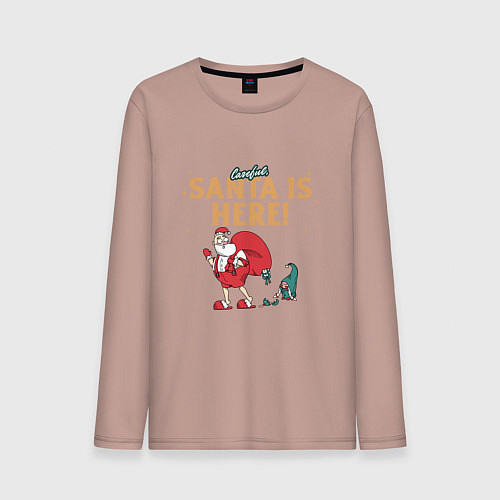 Мужской лонгслив Careful Santa is here / Пыльно-розовый – фото 1