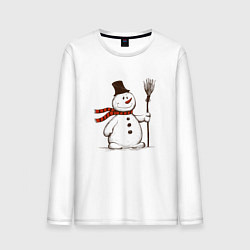 Лонгслив хлопковый мужской Новогодний снеговик с метлой, цвет: белый