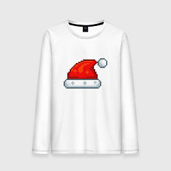 Лонгслив хлопковый мужской Пиксельная шапка Санта Клауса, цвет: белый