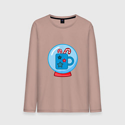 Лонгслив хлопковый мужской Зимний сладкий горячий напиток, чашка и карамель, цвет: пыльно-розовый