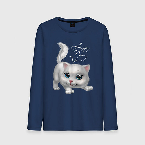 Мужской лонгслив Милая пушистая кошечка / Тёмно-синий – фото 1