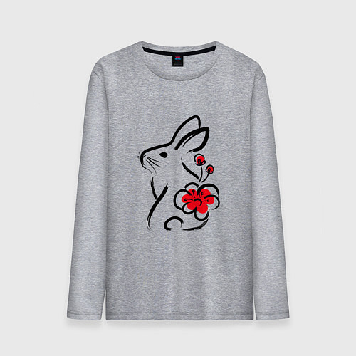 Мужской лонгслив Силуэт кролика с японским цветком / Меланж – фото 1
