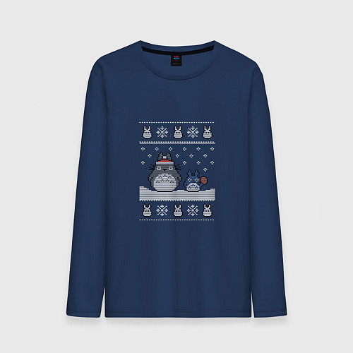 Мужской лонгслив Новогодние тоторики - ugly sweater / Тёмно-синий – фото 1