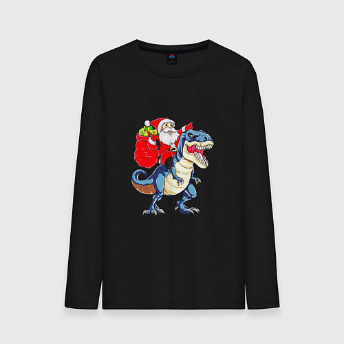 Мужской лонгслив Father Christmas on a dinosaur / Черный – фото 1