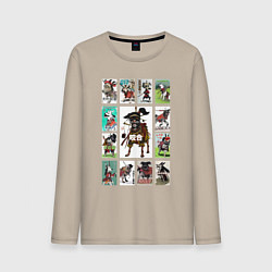 Лонгслив хлопковый мужской Нейропостеры с собаками в стиле азиатского кино, цвет: миндальный