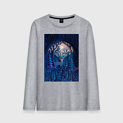Мужской лонгслив Объемная иллюстрация из бумаги лес и олень на сине