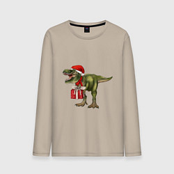 Мужской лонгслив Динозавр T-Rex поздравляет с новым годом