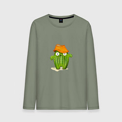 Лонгслив хлопковый мужской Кактус в шляпе, цвет: авокадо