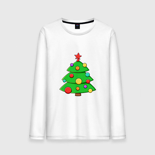 Мужской лонгслив Новогодняя стильная елка / Белый – фото 1