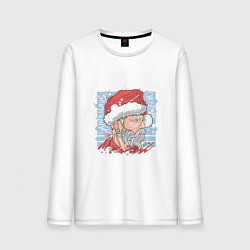 Лонгслив хлопковый мужской Claus christmas, цвет: белый