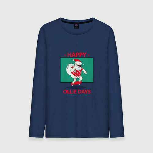Мужской лонгслив Happy ollie days and happy new tricks / Тёмно-синий – фото 1