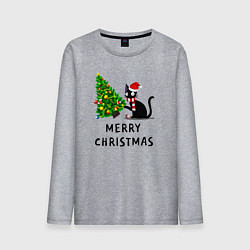 Мужской лонгслив Кот валит новогоднюю ёлку