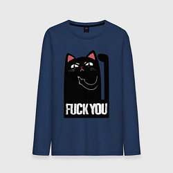 Лонгслив хлопковый мужской Black cat - fuck you, цвет: тёмно-синий