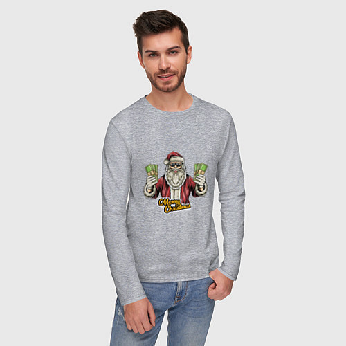 Мужской лонгслив Santa money / Меланж – фото 3